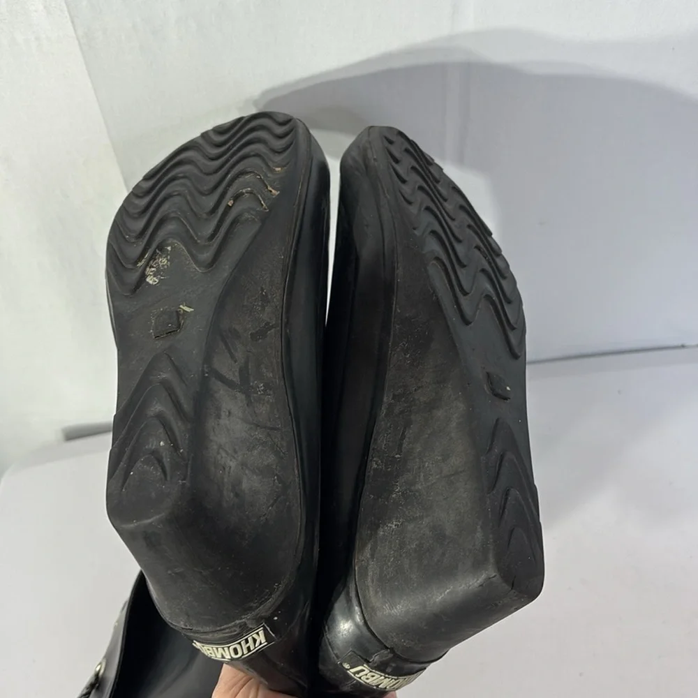 🫒 Khombu black wedge heel calf height rain boots